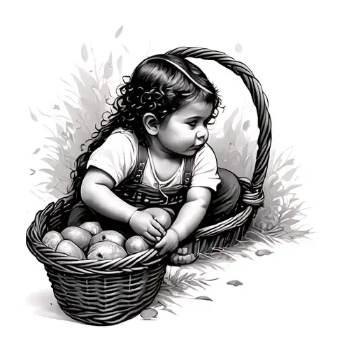kid and a basket tattoo design idea