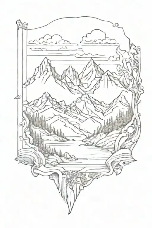 sc ottisch mountains in a frame book tattoo design idea