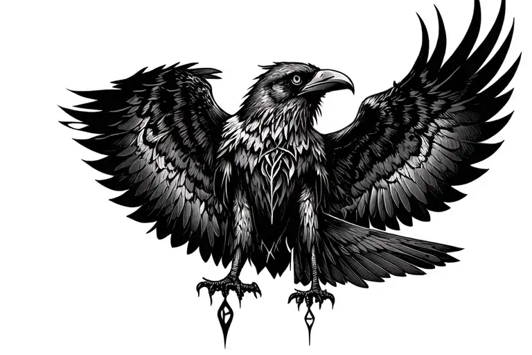 bind rune raven flying tattoo design idea