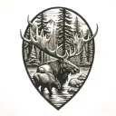 moose antlers  forest water   tattoo design idea