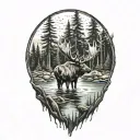 moose antlers  forest water   tattoo design idea