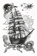 pirates of the caribbean up is down ship with starry sky tattoo design idea
