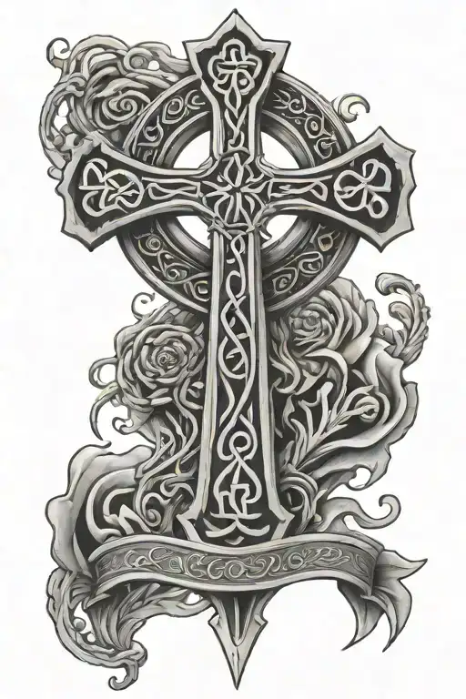 Celtic cross with exodus 15:2 wrapped around it  tattoo design idea