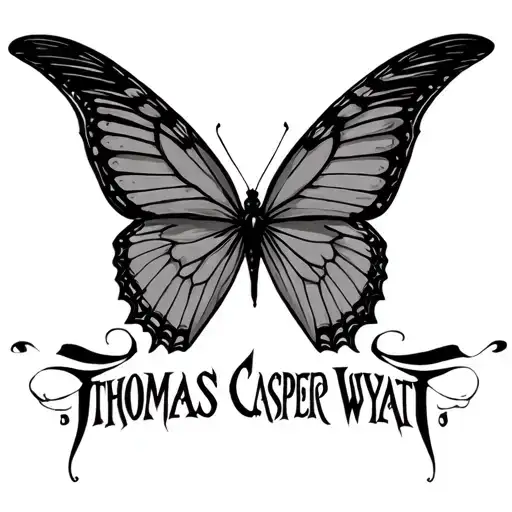the name Thomas Casper Wyatt inside butterfly wings  tattoo design idea