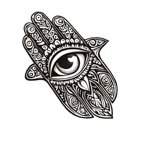 hamsa with realistic evil eye inside tattoo design idea