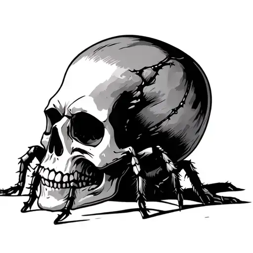 Skull with a spider crawling tattoo design idea