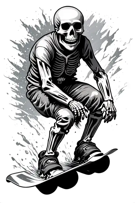 skeleton riding a snowboard tattoo design idea