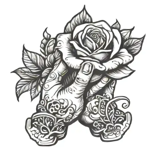 prayer hands with a rose   tattoo design idea