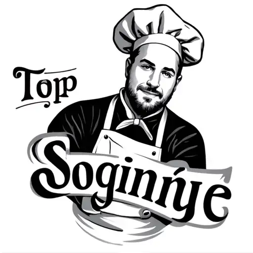 chef tattoo with the word "Top Soigné" tattoo design idea