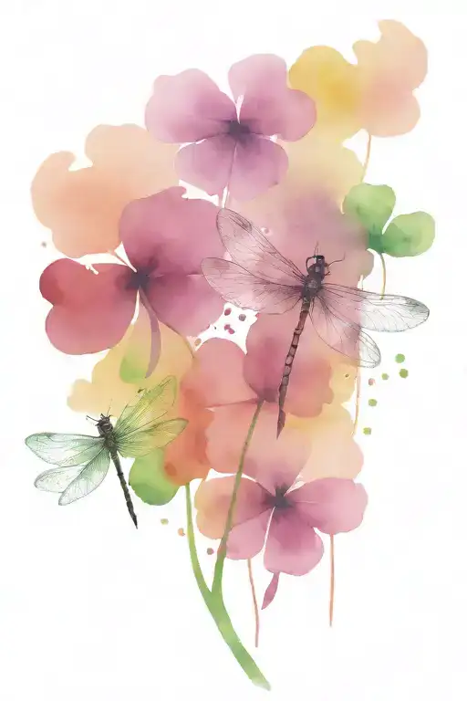 4 leaf clover with dragonflies pain hatred grief tattoo design idea