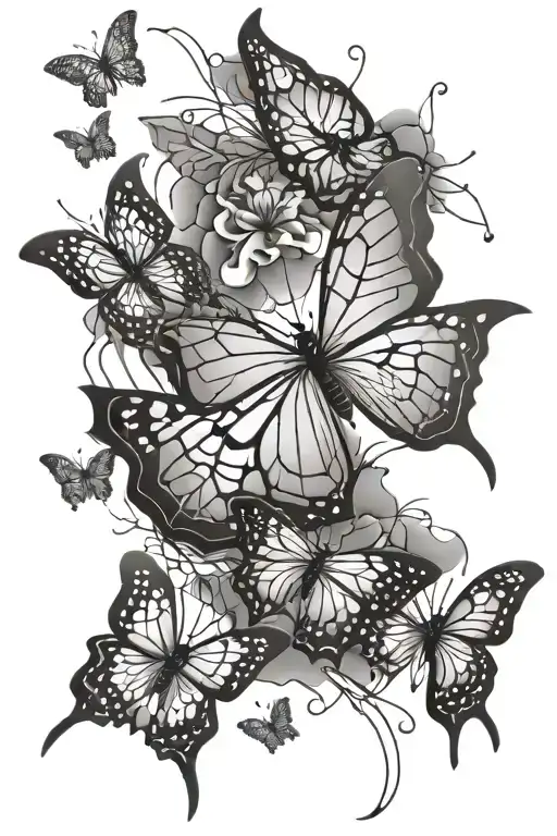 spider webs and butterflies flying tattoo design idea