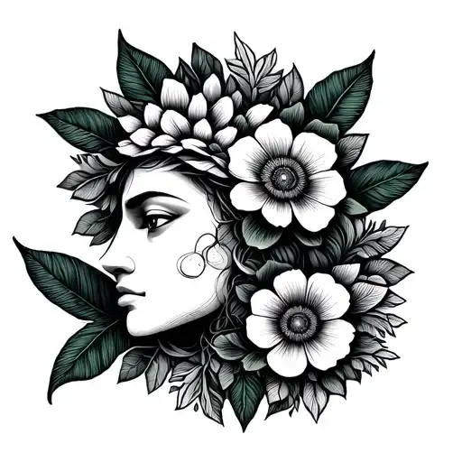pachamama symbol with flowers tattoo design idea