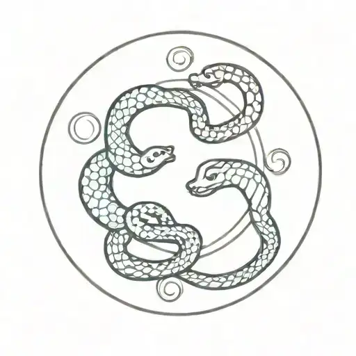 multiple snake eat his tail on a circle  tattoo design idea