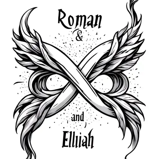 "Roman and Elijah" infinity sign intertwined tattoo design idea