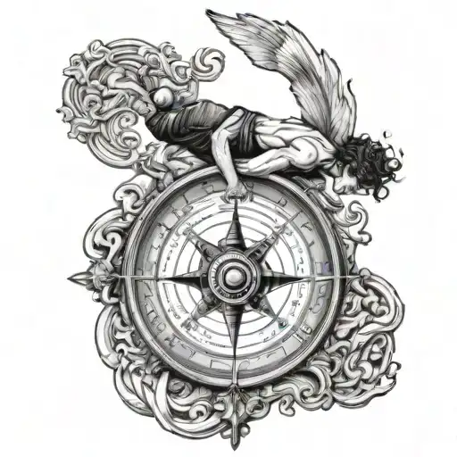 son, Loukas, diving, water surface, Greek mythology, compass, tattoo design idea