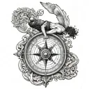 son, Loukas, diving, water surface, Greek mythology, compass, tattoo design idea