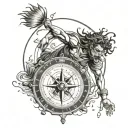 son, Loukas, diving, water surface, Greek mythology, compass, tattoo design idea