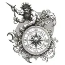 son, Loukas, diving, water surface, Greek mythology, compass, tattoo design idea