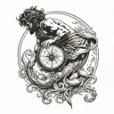 son, Loukas, diving, water surface, Greek mythology, compass, tattoo design idea