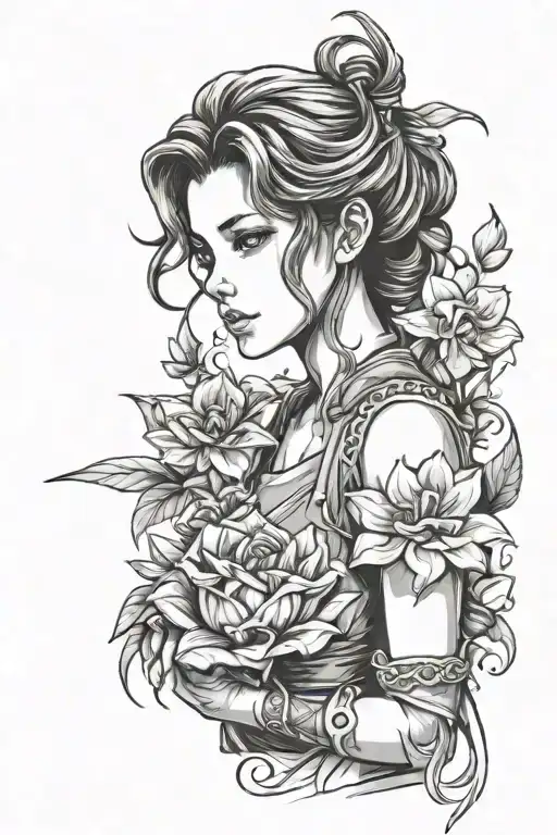 aerith holding flower tattoo design idea