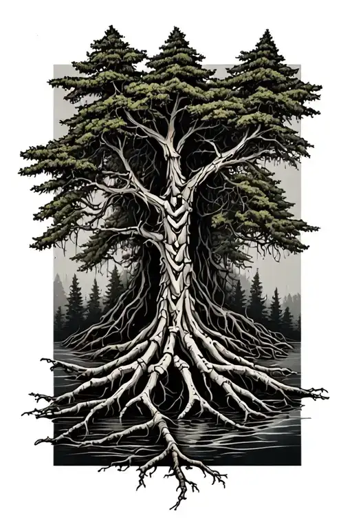 cypress trees swamp bones for roots reaching deep tattoo design idea