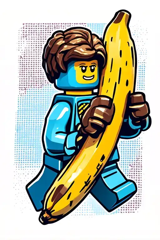 lego character holding banana tattoo design idea