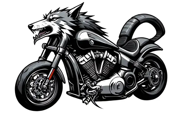 Motorcycle throttle tattoo snarling wolf's head on one end, tapering down to a thin line. tattoo design idea