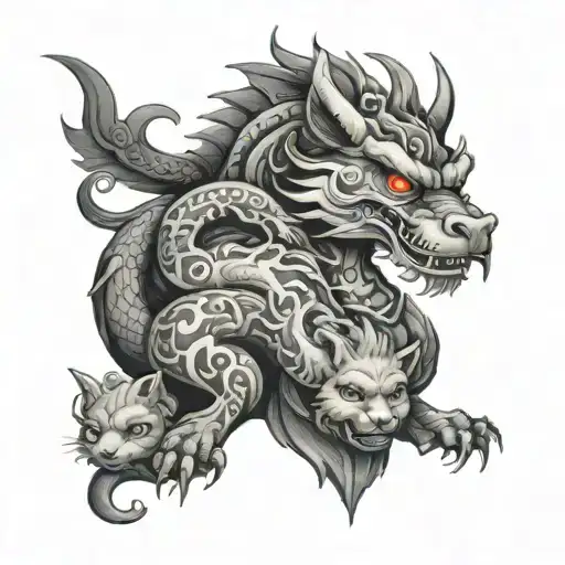 dog, dragon, ox, bunny and monkey japanese tattoo design idea