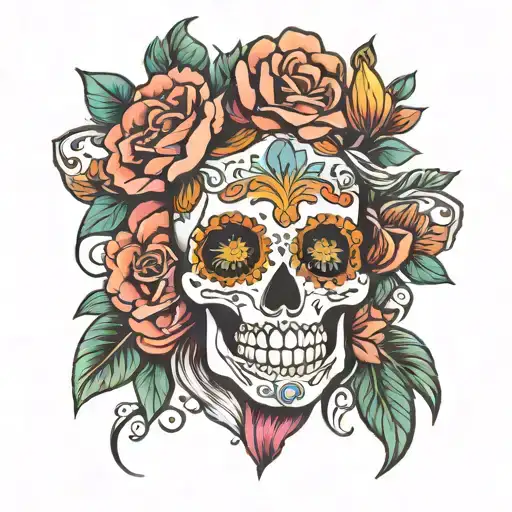 mexican skull with colour for women shoulder tattoo tattoo design idea