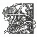 A tattoo design featuring a firefighter's helmet with a navy deep sea diver's helmet intertwined, symbolizing your dedication to both professions tattoo design idea