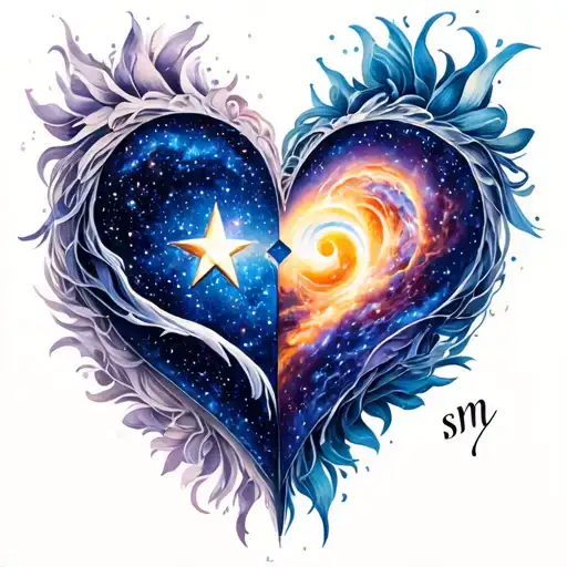 Double infinite heart heart star galaxy and initial s m n tattoo design idea