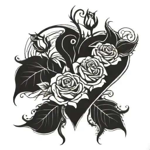 roses, heart, abstract, M tattoo design idea