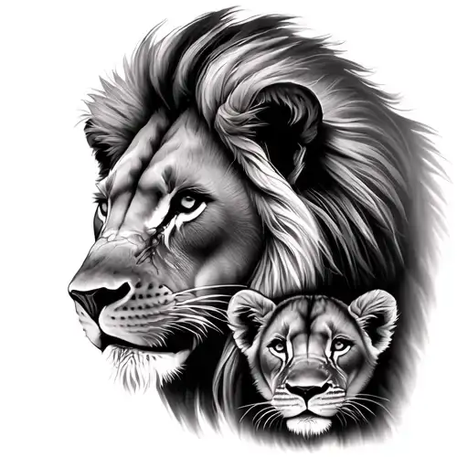 lions and 2 cubs face only tattoo design idea