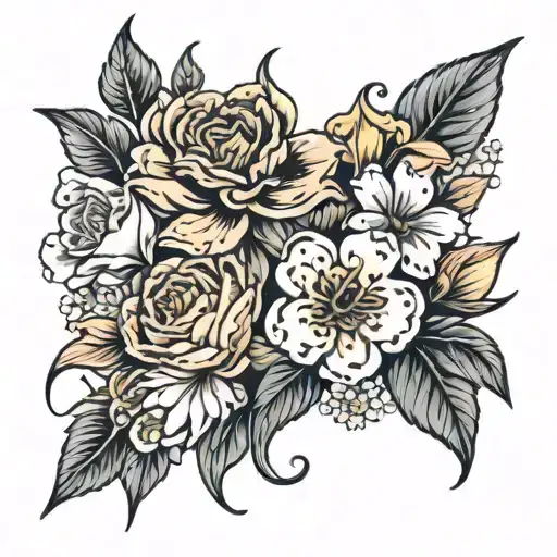 luca enzo and carnations and daffodils and Lilly tattoo design idea