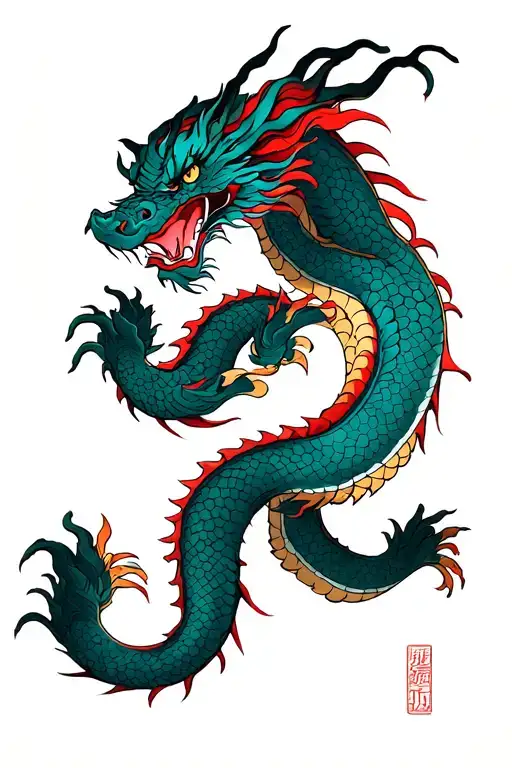four japanes dragon wrapped around arm tattoo design idea