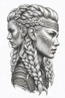 blonde viking woman face profil braids tattoo design idea