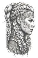 blonde viking woman face profil braids tattoo design idea