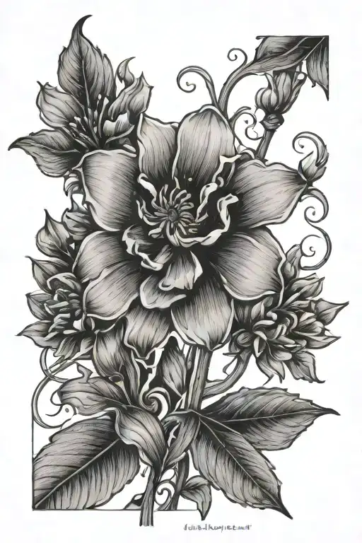 October flower stem having words that say "Calista" tattoo design idea