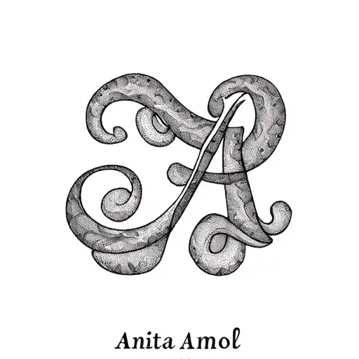 the letter "A" written with the names "Anita Amol  tattoo design idea