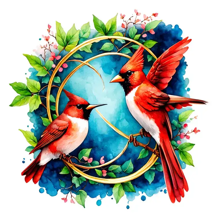 infinity symbol with cardinal and hummingbird and vines tattoo design idea