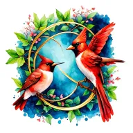 infinity symbol with cardinal and hummingbird and vines tattoo design idea