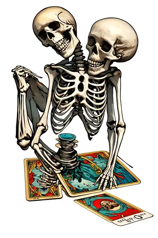 tarot cards spread lovers skeletons tattoo design idea