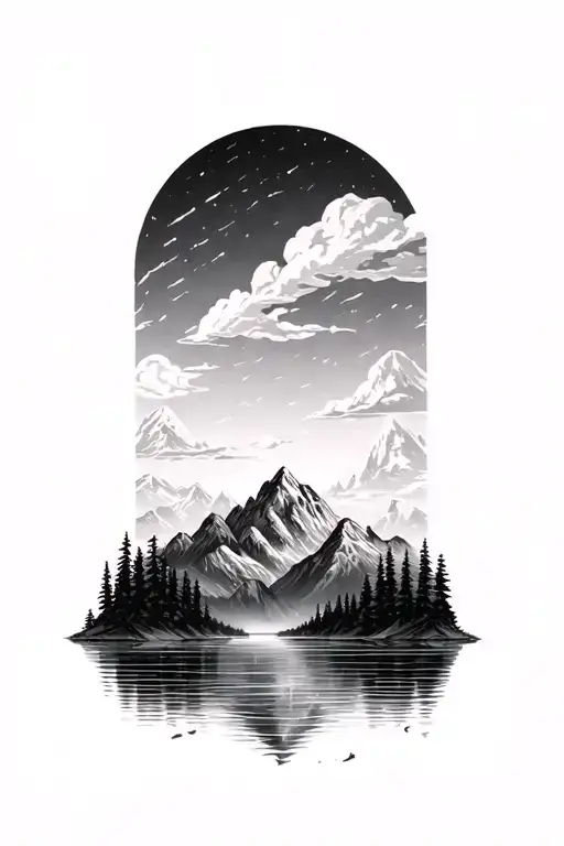 grief mountains lake 1111 tattoo design idea