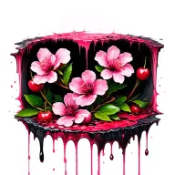 an open bloody wound with cherry flowers blossoming out of the bottom of it and pink poison dripping out of the flowers tattoo design idea