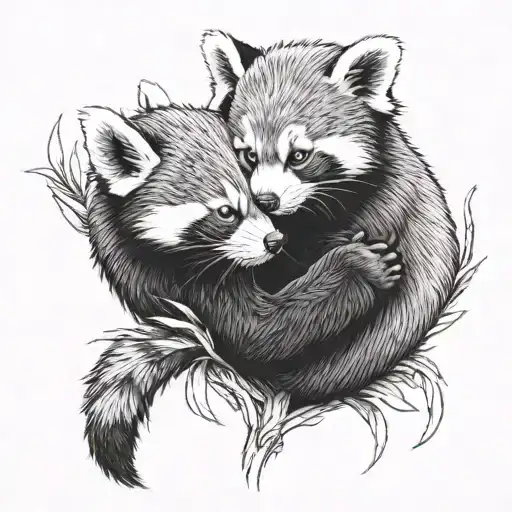 two red pandas hug each other tattoo design idea