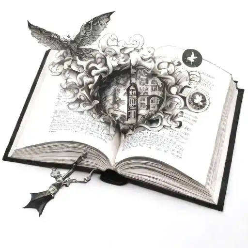 book opening to a real world inside tattoo design idea