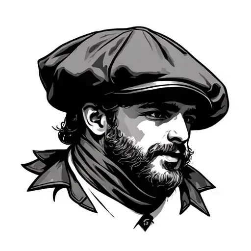 flat cap and scalf tattoo design idea