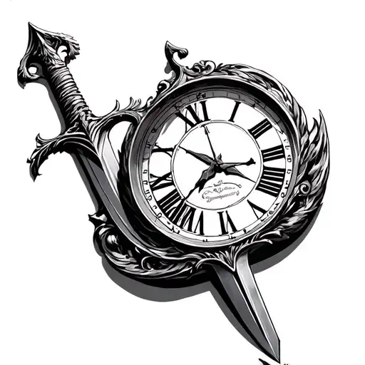 Excalibur sword st michael clock face tattoo design idea