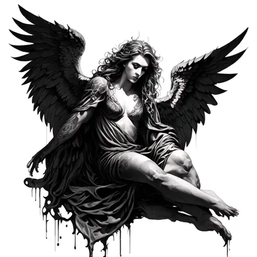 fallen angels under lucifer tattoo design idea