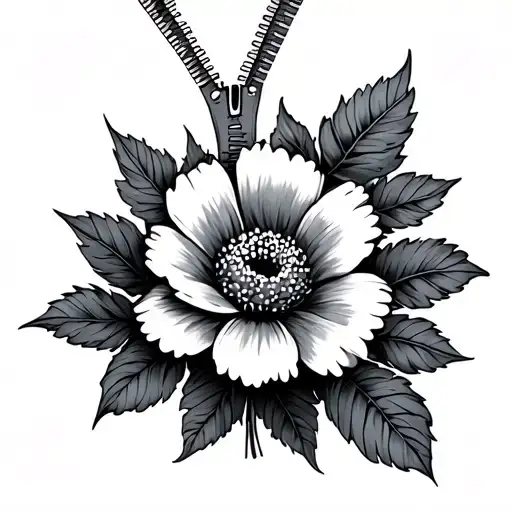 Zipper and flower bouquet tattoo design idea